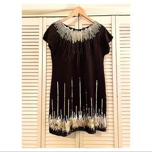 [BCBG] Black, Gold & Silver Sequin shift dress